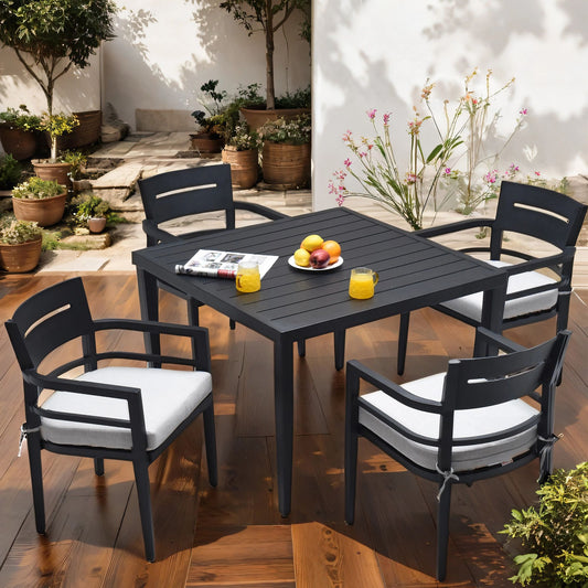 5-Piece Outdoor Patio Aluminum Dining Set with Sunbrella Cushions - Ember Black - Front View