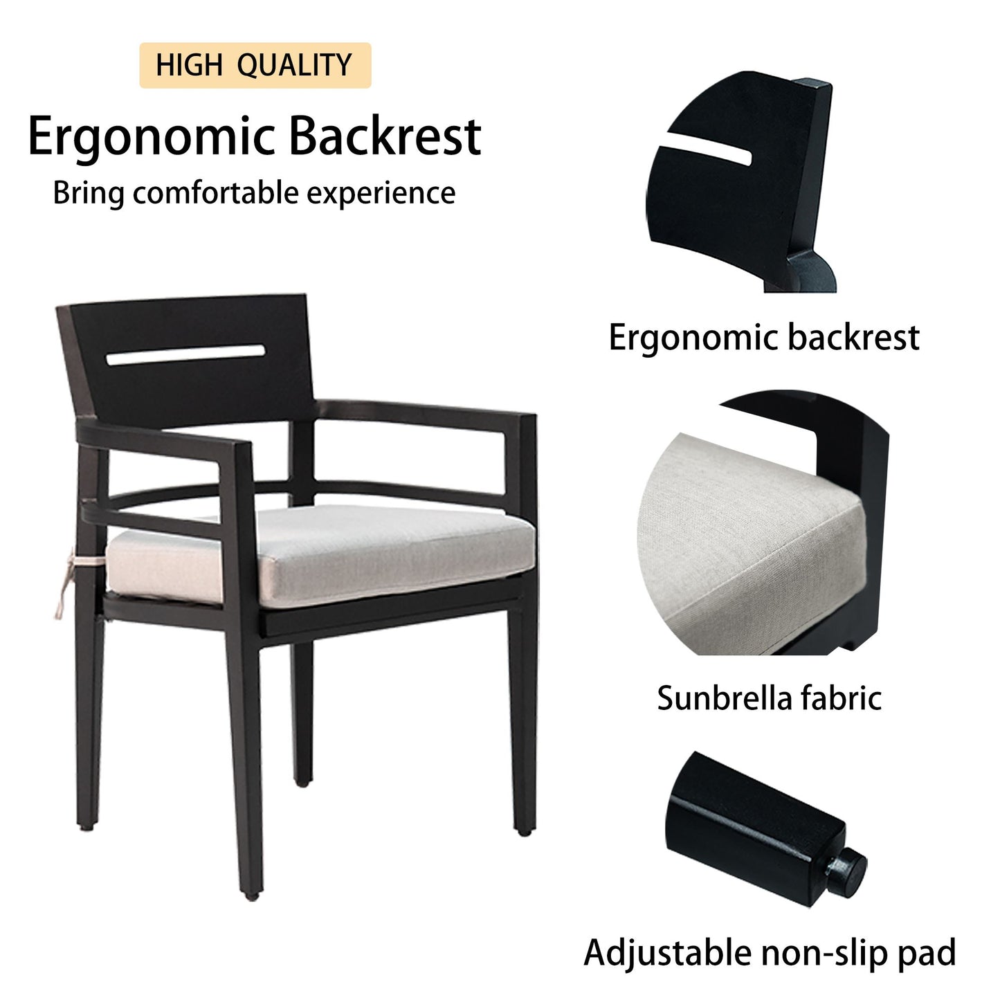 5-Piece Outdoor Patio Aluminum Furniture, Modern Dining Set, including 4 Dining Chairs Sunbrella Fabric Cushioned and 40 image 2