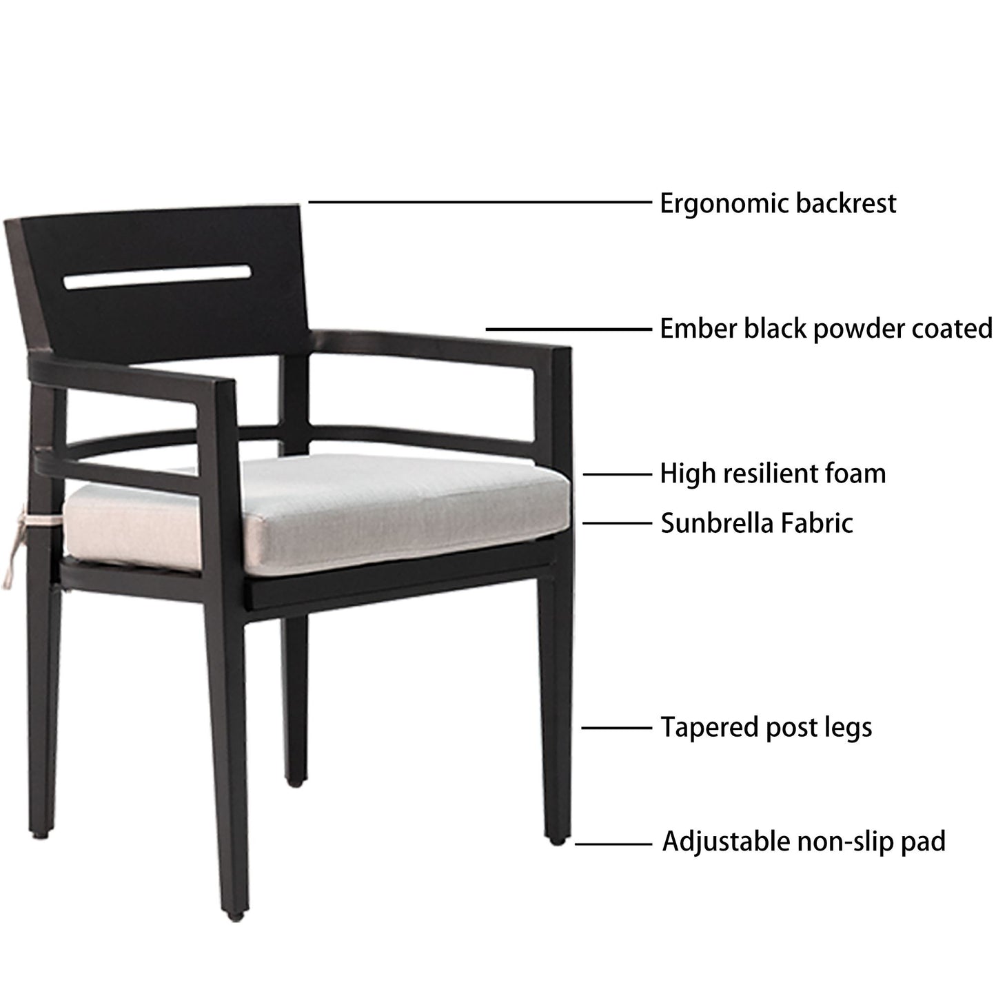 5-Piece Outdoor Patio Aluminum Furniture, Modern Dining Set, including 4 Dining Chairs Sunbrella Fabric Cushioned and 40 image 3