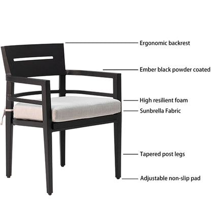 5-Piece Outdoor Patio Aluminum Furniture, Modern Dining Set, including 4 Dining Chairs Sunbrella Fabric Cushioned and 40 image 3