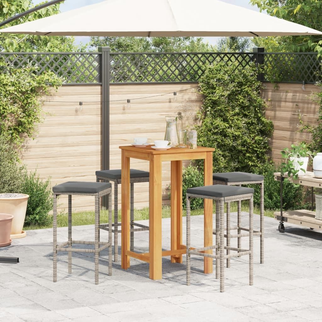 5 Piece Patio Bar Set Gray Solid Wood Acacia and Poly Rattan image 3