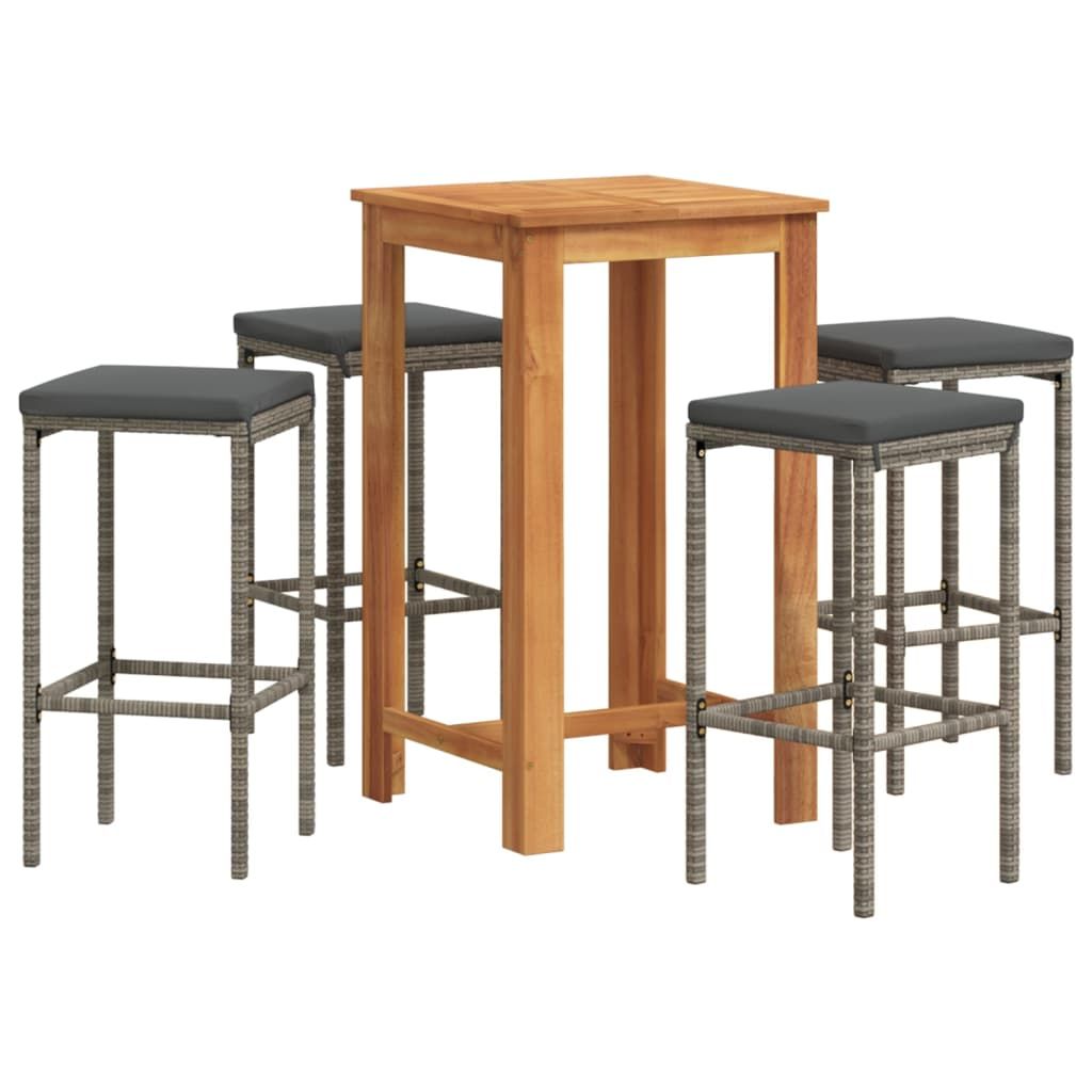 5 Piece Patio Bar Set Gray Solid Wood Acacia and Poly Rattan image 2