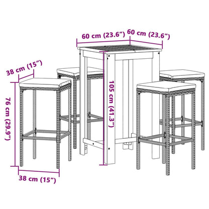 5 Piece Patio Bar Set Gray Solid Wood Acacia and Poly Rattan image 11