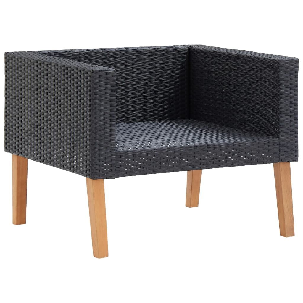 5 Piece Patio Lounge Set with Cushions Poly Rattan Black image 5