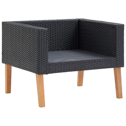 5 Piece Patio Lounge Set with Cushions Poly Rattan Black image 5
