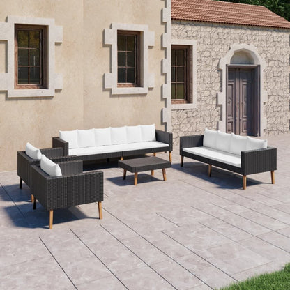 5 Piece Patio Lounge Set with Cushions Poly Rattan Black image 1