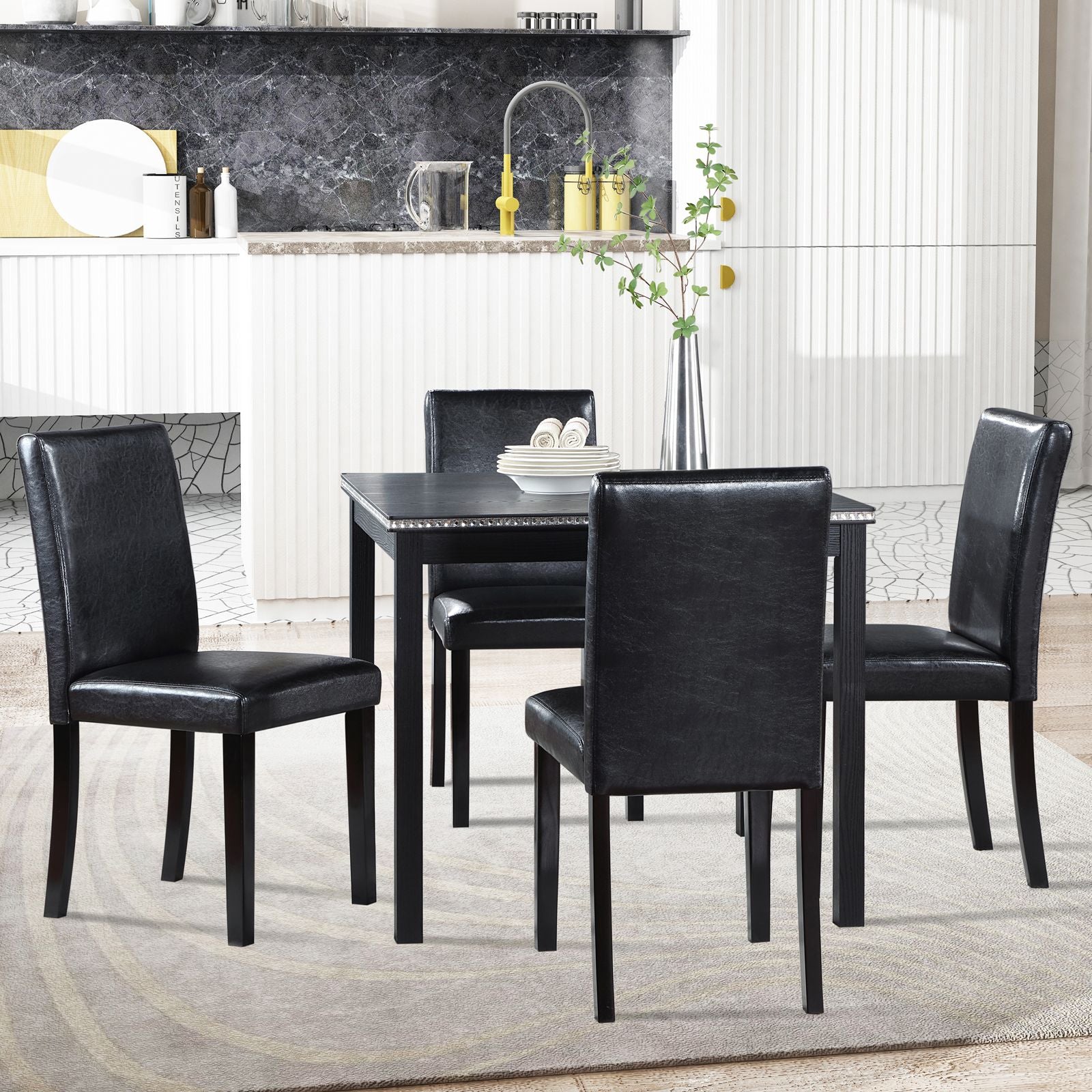 5 Piece Wooden Dining Table Set, Kitchen Table Set with a Square Table and 4 Upholstered Chairs, Wooden Dining Room Tabl image 2
