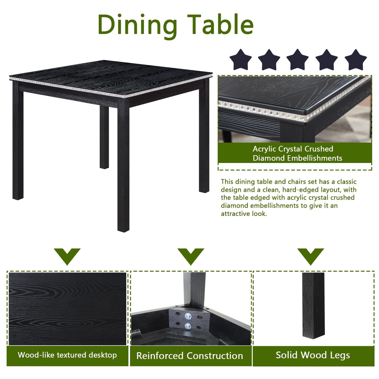 5 Piece Wooden Dining Table Set, Kitchen Table Set with a Square Table and 4 Upholstered Chairs, Wooden Dining Room Tabl image 5
