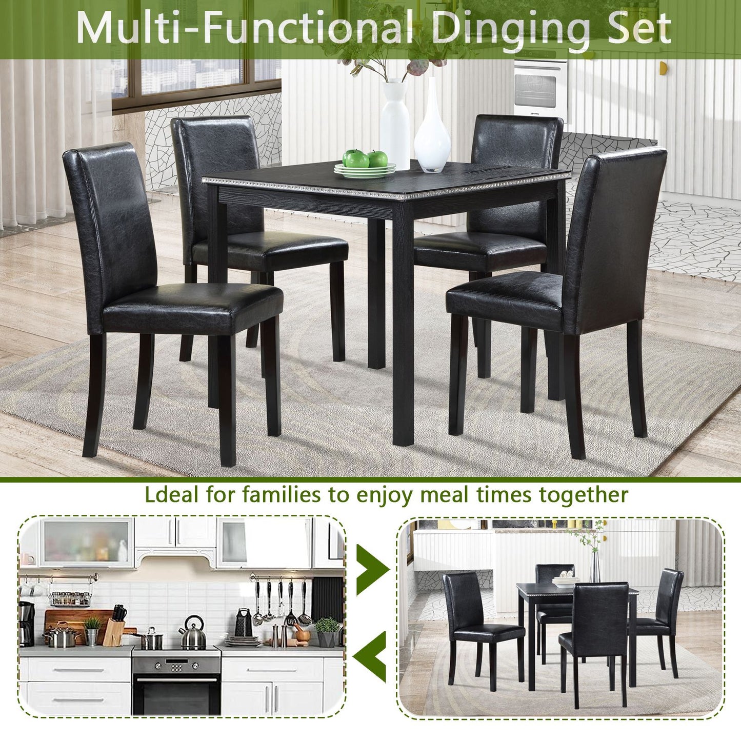 5 Piece Wooden Dining Table Set, Kitchen Table Set with a Square Table and 4 Upholstered Chairs, Wooden Dining Room Tabl image 3