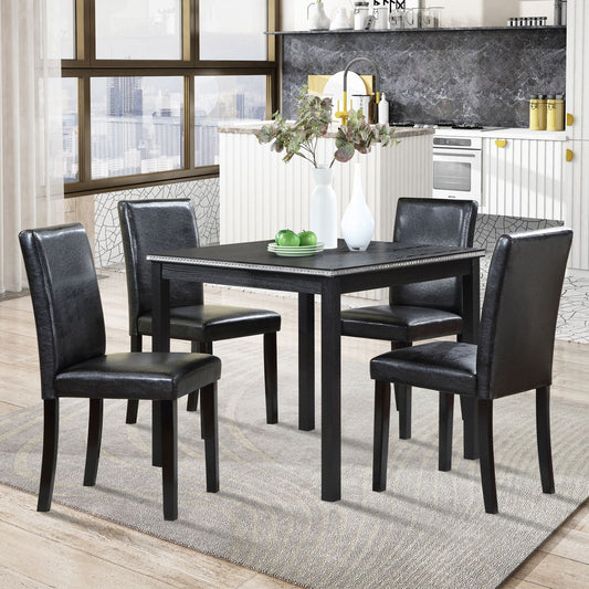 5 Piece Wooden Dining Table Set, Kitchen Table Set with a Square Table and 4 Upholstered Chairs, Wooden Dining Room Tabl image 1