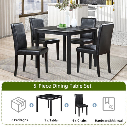 5 Piece Wooden Dining Table Set, Kitchen Table Set with a Square Table and 4 Upholstered Chairs, Wooden Dining Room Tabl image 4