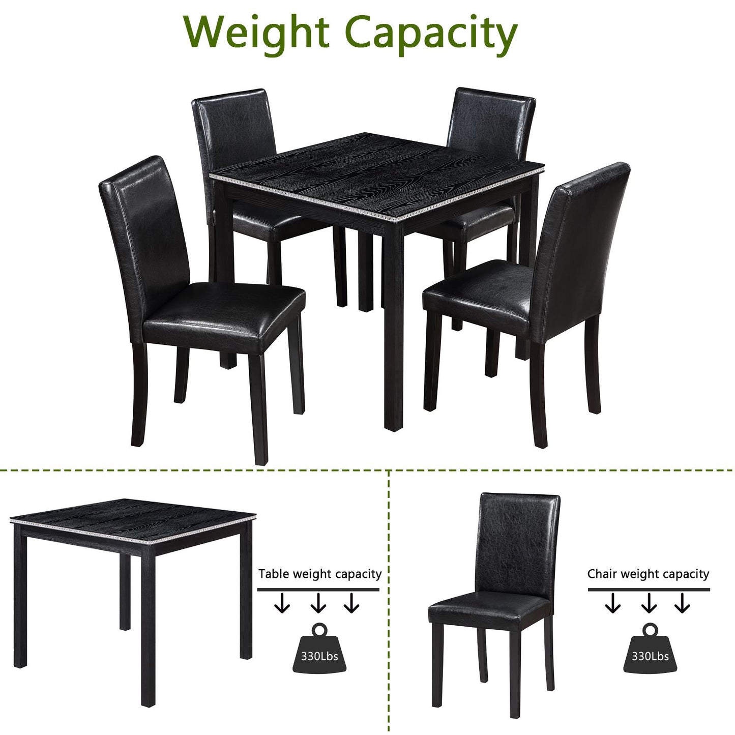 5 Piece Wooden Dining Table Set, Kitchen Table Set with a Square Table and 4 Upholstered Chairs, Wooden Dining Room Tabl image 7