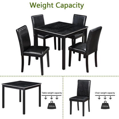 5 Piece Wooden Dining Table Set, Kitchen Table Set with a Square Table and 4 Upholstered Chairs, Wooden Dining Room Tabl image 7
