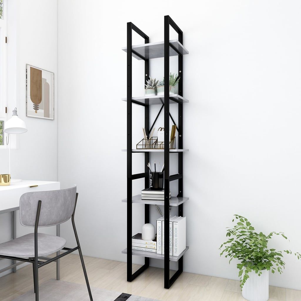 5-Tier Book Cabinet Concrete Gray 15.7"x11.8"x68.9" Engineered Wood image 1