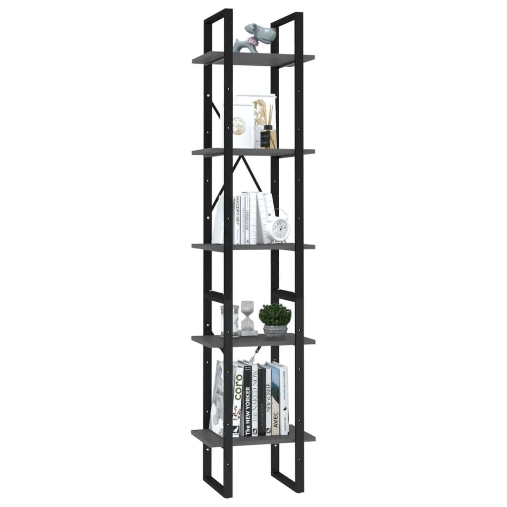 5-Tier Book Cabinet Gray 15.7"x11.8"x68.9" Engineered Wood image 3