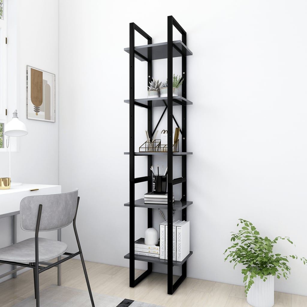 5-Tier Book Cabinet Gray 15.7"x11.8"x68.9" Engineered Wood image 1