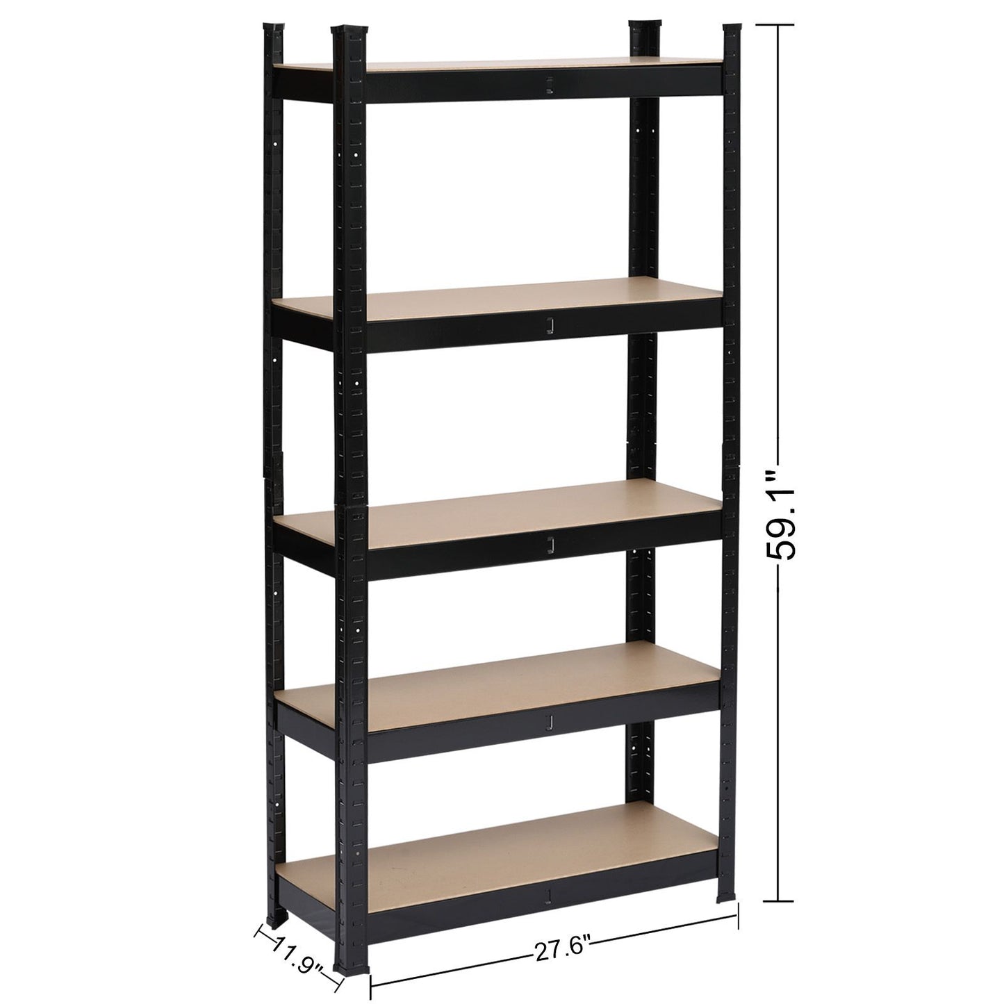 5 Tier Heavy Duty Metal Shelving Rack Unit Garage Storage Shelf Black - Full View