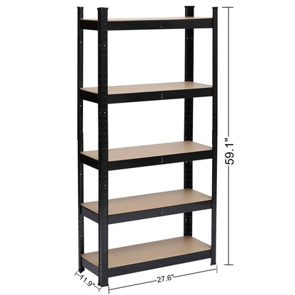 5 Tier Heavy Duty Metal Shelving Rack Unit Garage Storage Shelf Black - Full View