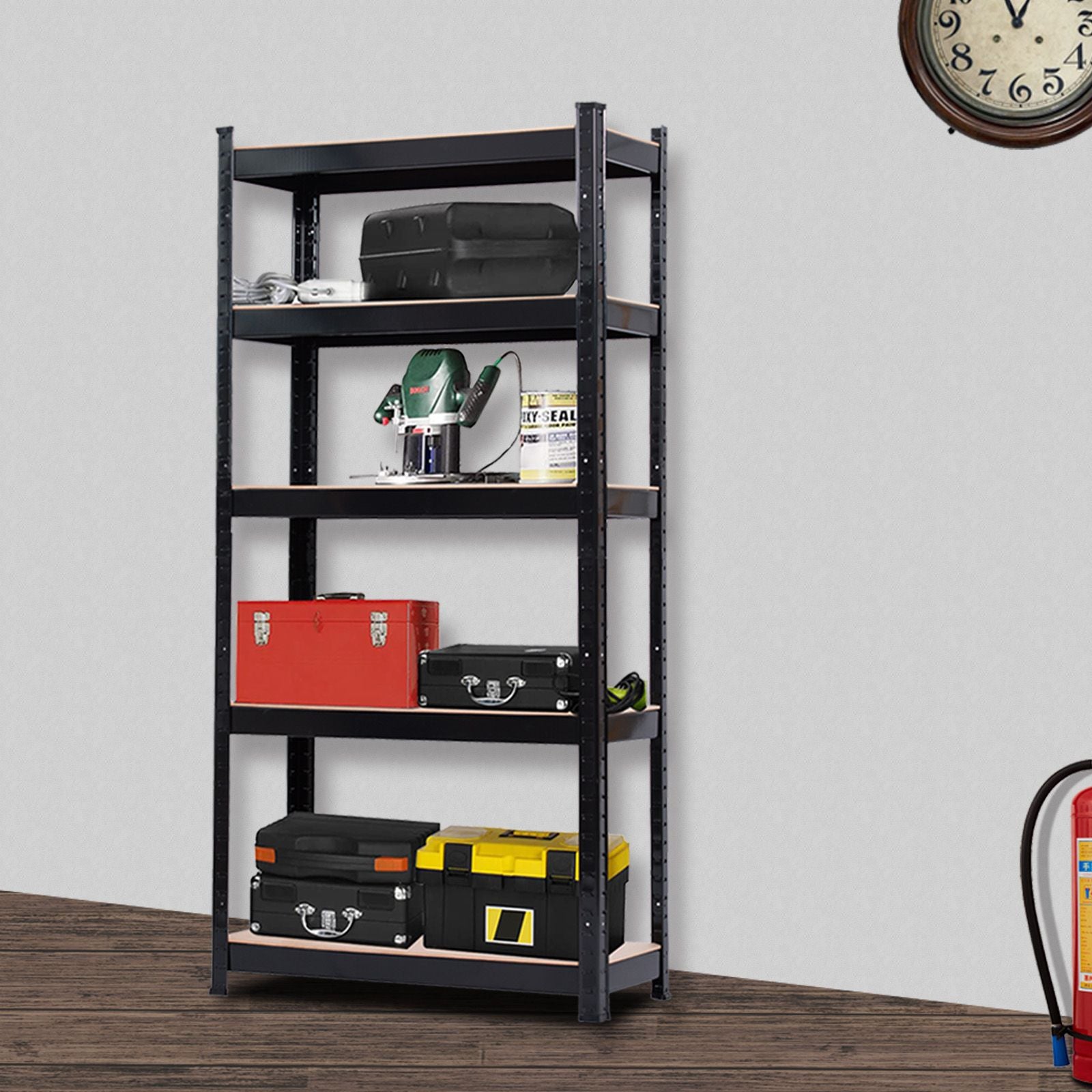 5 Tier Heavy Duty Metal Shelving Rack Unit Garage Storage Shelf Black - Side View