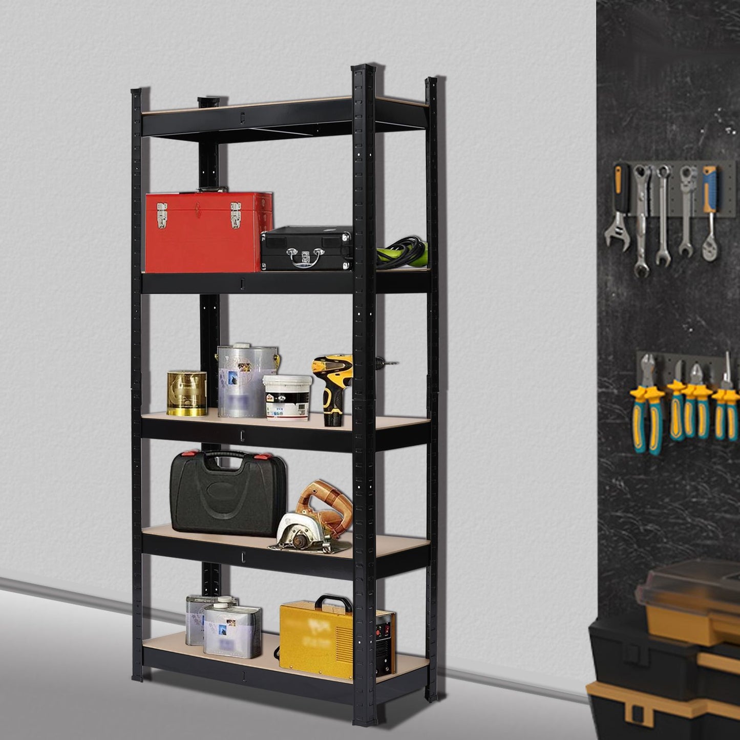 5 Tier Heavy Duty Metal Shelving Rack Unit Garage Storage Shelf Black - Assembled