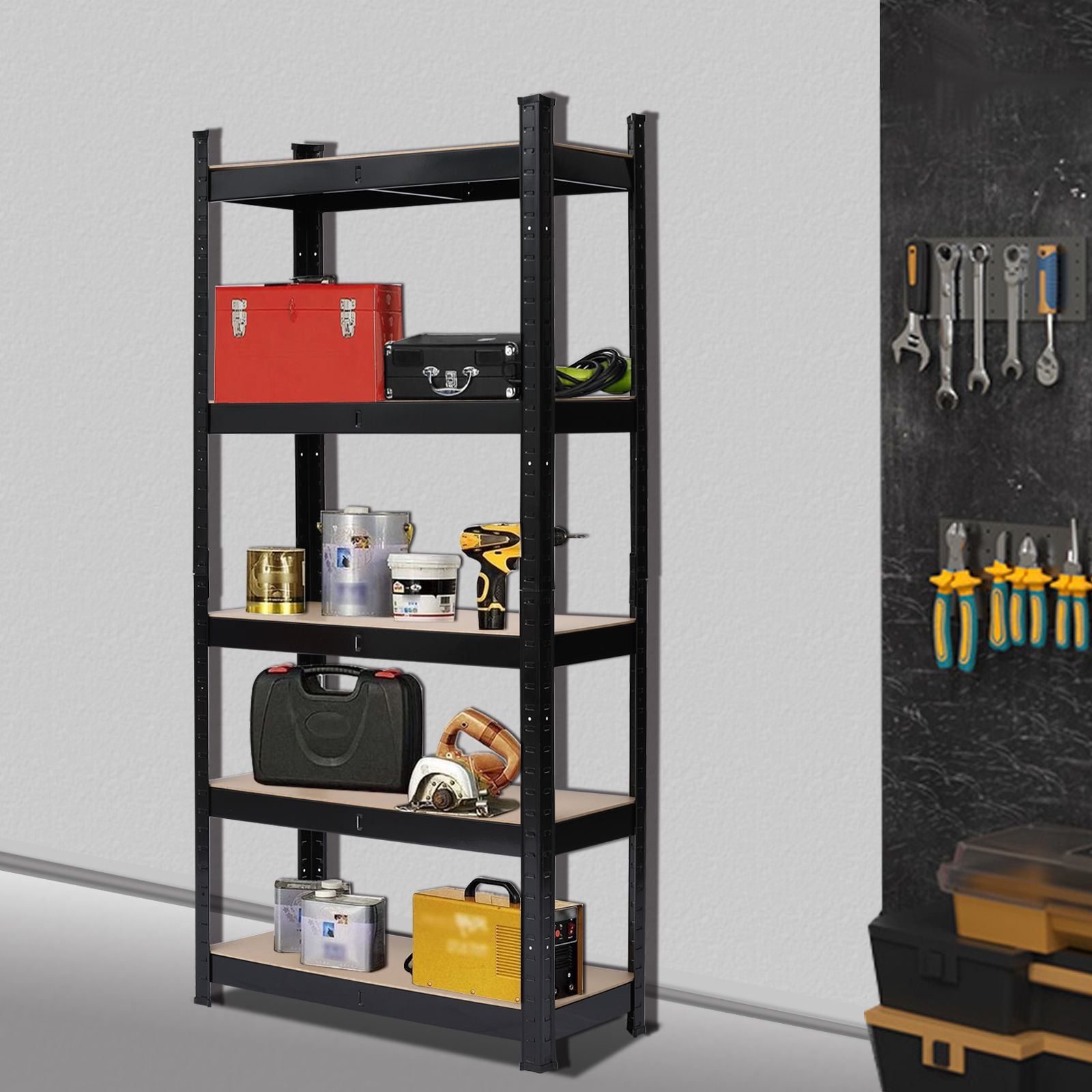 5 Tier Heavy Duty Metal Shelving Rack Unit Garage Storage Shelf Black - Assembled