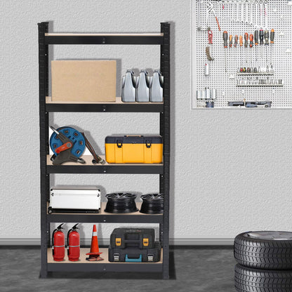 5 Tier Heavy Duty Metal Shelving Rack Unit Garage Storage Shelf Black - Front View
