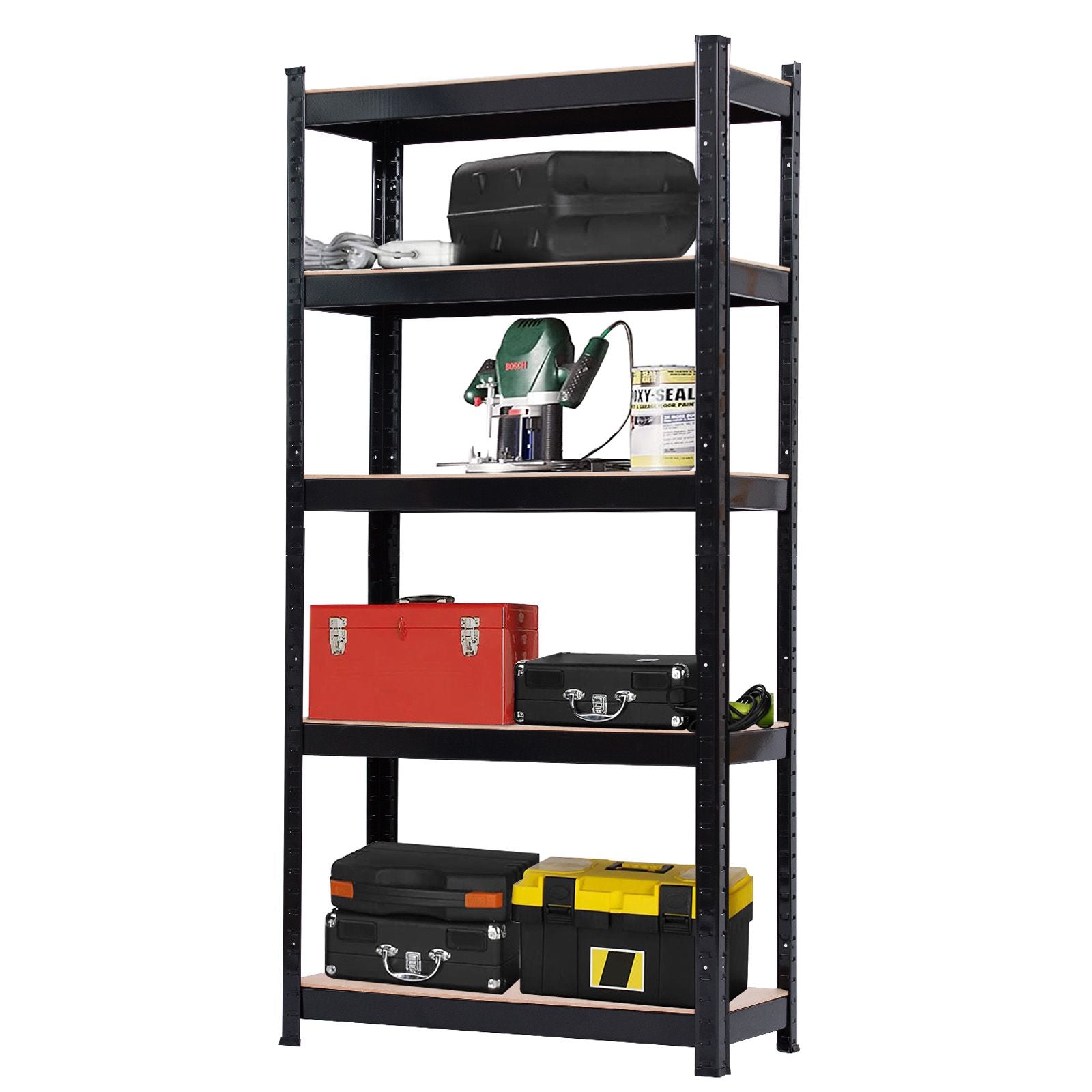 5 Tier Heavy Duty Metal Shelving Rack Unit Garage Storage Shelf Black - in Garage Setting