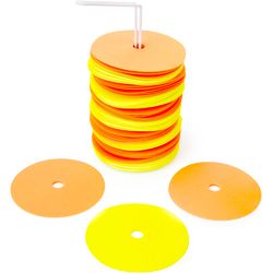 50 Flat Spot Markers - Set of 50 non-skid rubber agility markers in yellow and orange with metal storage stand