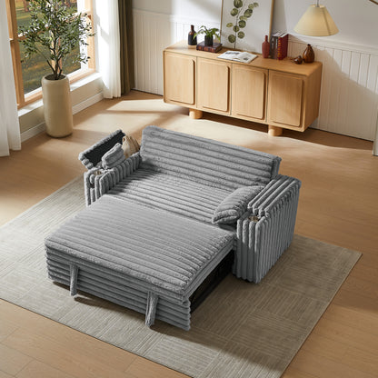 Light Grey Corduroy Sofa Bed with Pull Out Bed image 3