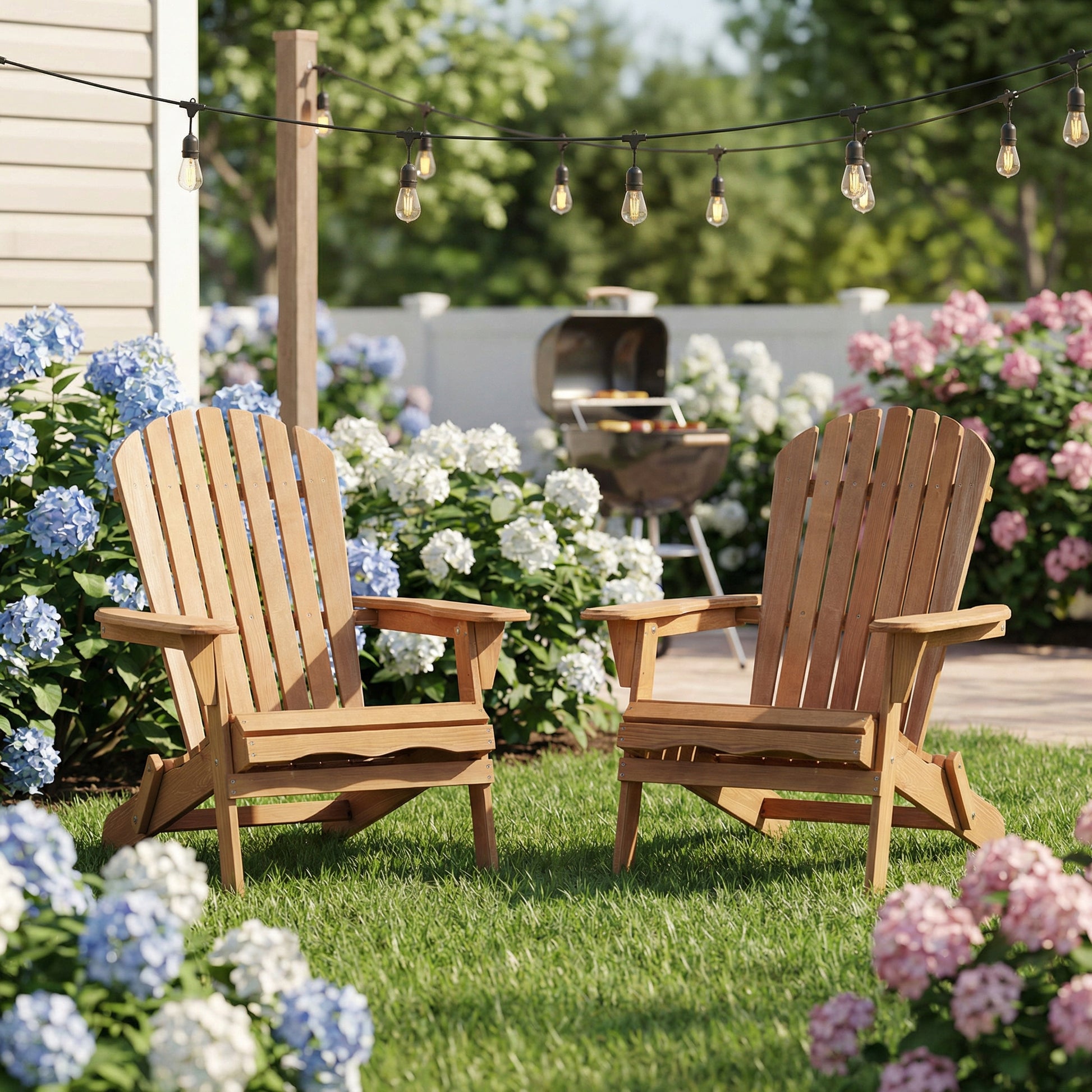 Outdoor Wooden Folding Adirondack Chair Set of 2 with Pre-Assembled BackRest, Wood Patio Chair for Garden Backyard Porch Pool Deck Firepit image 7