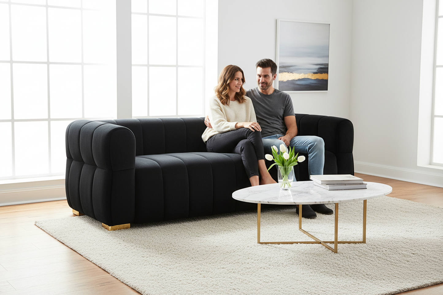 Velvet Sofa with Tufted Low Back Design, Sophisticated 3 Seater Couch for Living Rooms, 89 Inch Wide, Easy Assembly image 3