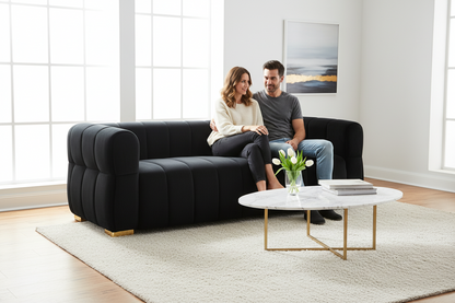 Velvet Sofa with Tufted Low Back Design, Sophisticated 3 Seater Couch for Living Rooms, 89 Inch Wide, Easy Assembly image 3
