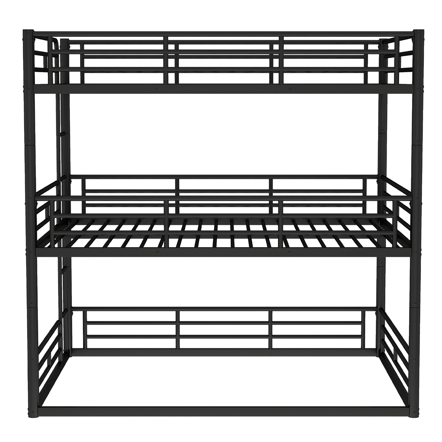 Full over Full over Full Bunk Bed, Metal Triple Bunk Bed with Safety Guardrails, Heavy-duty Bunk Bed with Noise-reduced Design, Black image 8