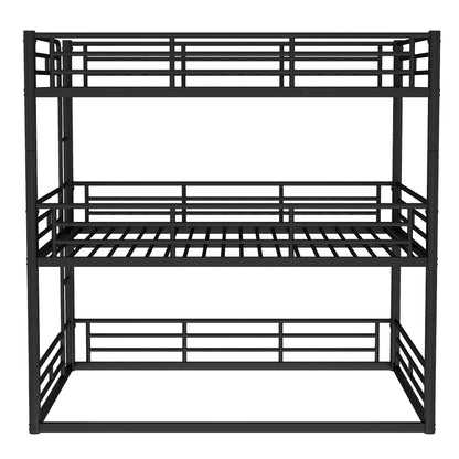 Full over Full over Full Bunk Bed, Metal Triple Bunk Bed with Safety Guardrails, Heavy-duty Bunk Bed with Noise-reduced Design, Black image 8
