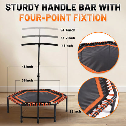 48" Mini Rebounder for Adults with Adjustable Handle Bar, Bungee Ropes, Stable & Quiet, Indoor Outdoor, Whole-Body Workout & Relaxation,Fitness Trampoline for Home and Gym, Cardio & Strength Training image 5