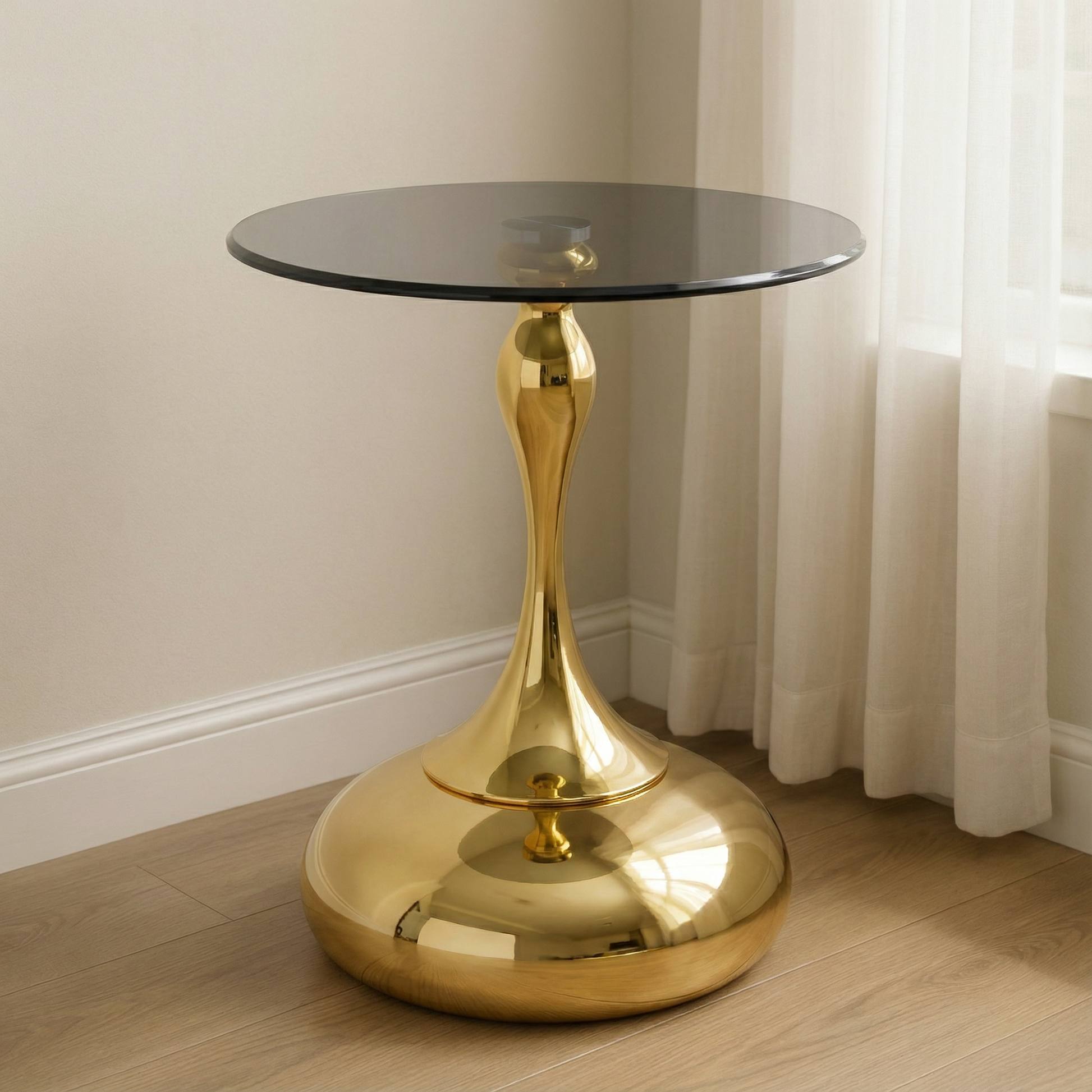 small round side table for small space,Cocktail Table,Living Room Small Coffee Table, end table, tempered glass top image 1
