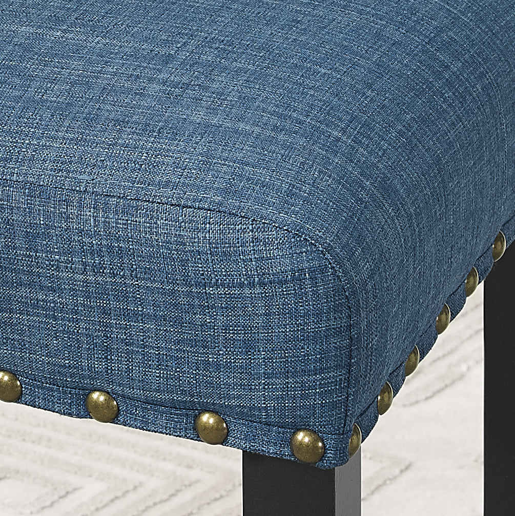Biony 3-Piece 36" Round Espresso Finish Bar Table with 2 Blue Fabric Nail Head Pub Chairs image 9