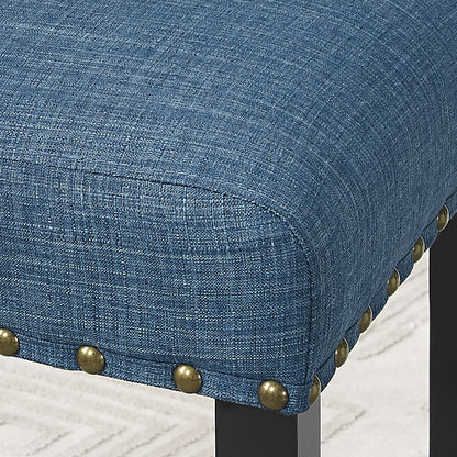 Biony 3-Piece 36" Round Espresso Finish Bar Table with 2 Blue Fabric Nail Head Pub Chairs image 9