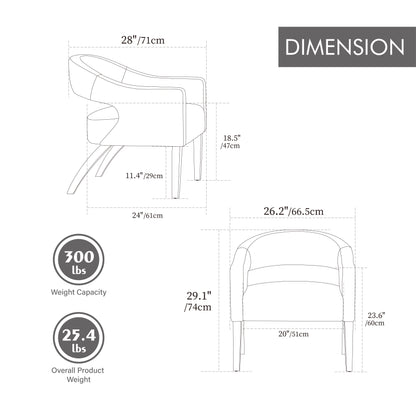 Modern Upholstered PU Open Back Accent Armchair Barrel Dining Chair with Weathered Rubberwood Legs, Hollow-Out Side Club Chair for Living Room Bedroom Restaurant Cafes Dining Room Reception,Gray image 4