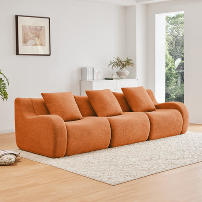 Boneless Sofa,3 Seat High-Quality Teddy Fabric,Anti-Slip Design,No Assembly Curved Armrests Streamlined,32D High Density Sponge For Living Rooms Bedrooms Reading Nook,Orange image 1