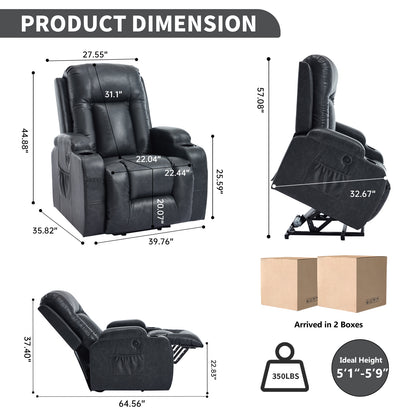 Dark Grey PU lInfinite Position Up to 350 LBS Power Lift Recliner Chair for Elderly, Heavy Duty Motion Mechanism with 8-Point Vibration Massage and Lumbar Heating, USB Charging Port, Cup Holders image 2