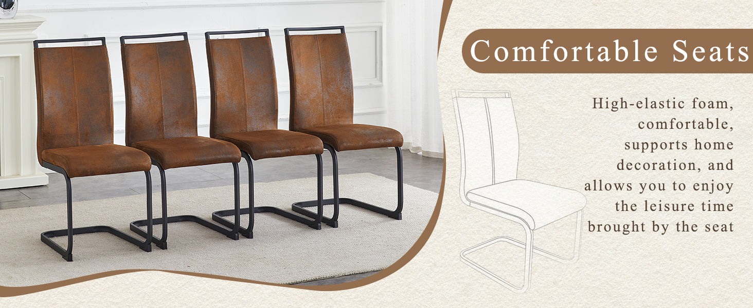 Set of 4 Vintage Brown Tech Fabric Dining Chairs: 39.3" High, 20.4" Ergonomic Backrest, 17" Deep Seat, Ideal for Dining Room, Café & Leisure Area, Stylish & Comfortable image 10