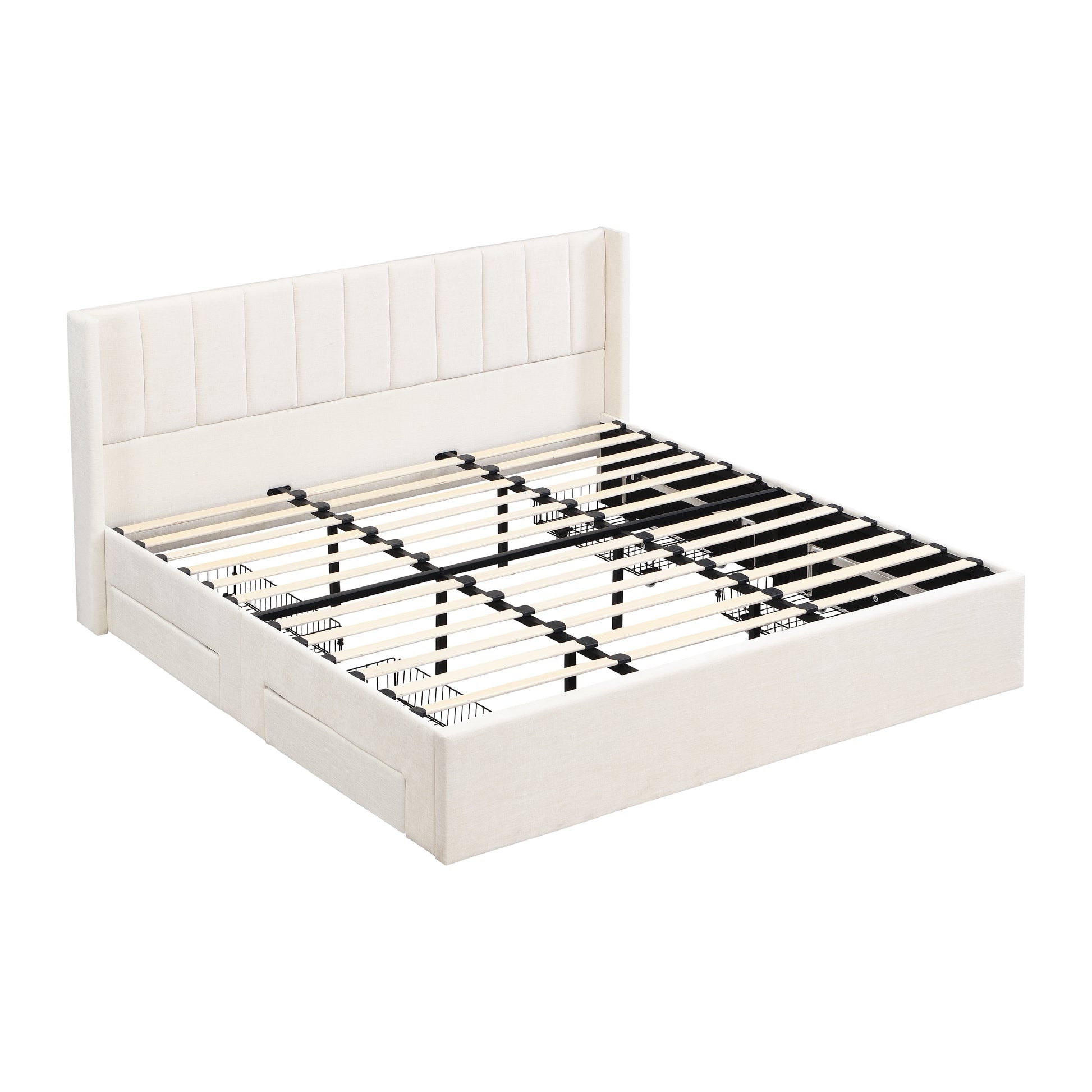 Large-capacity upholstered storage bed with drawers,Beige,King image 11