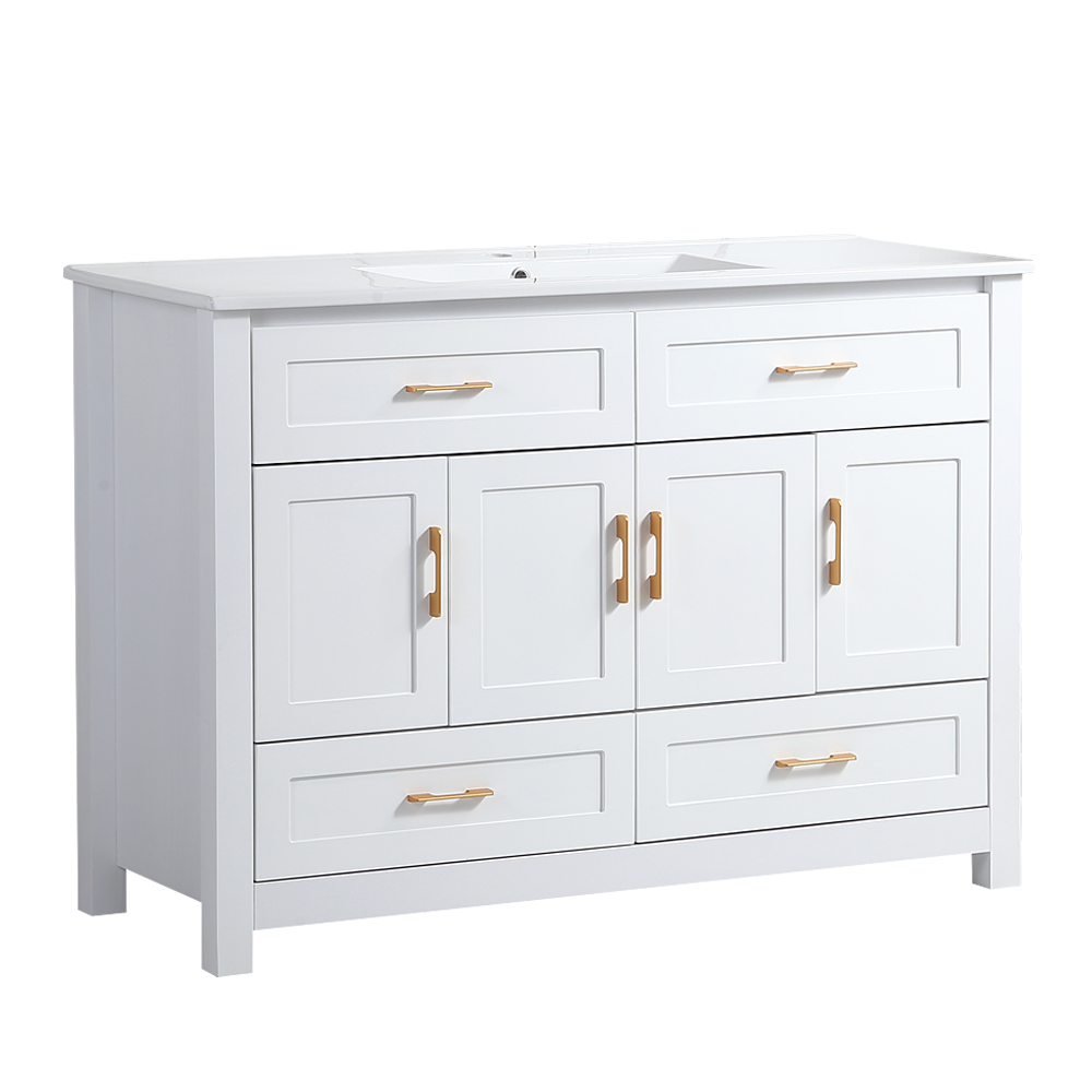 48" White Bathroom Vanity, Abundant Storage Cabinet -4 Soft close doors and 4 drawers (excluding the ceramic basin) image 10