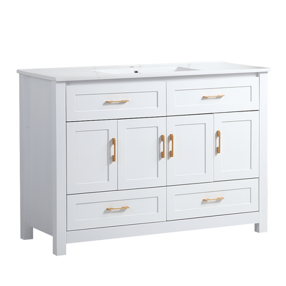 48" White Bathroom Vanity, Abundant Storage Cabinet -4 Soft close doors and 4 drawers (excluding the ceramic basin) image 10