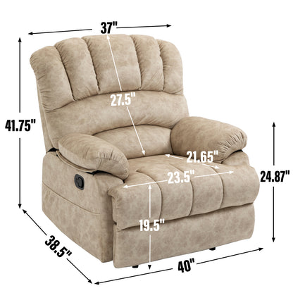 Large Manual Recliner Chair in Fabric for Living Room, Beige image 7