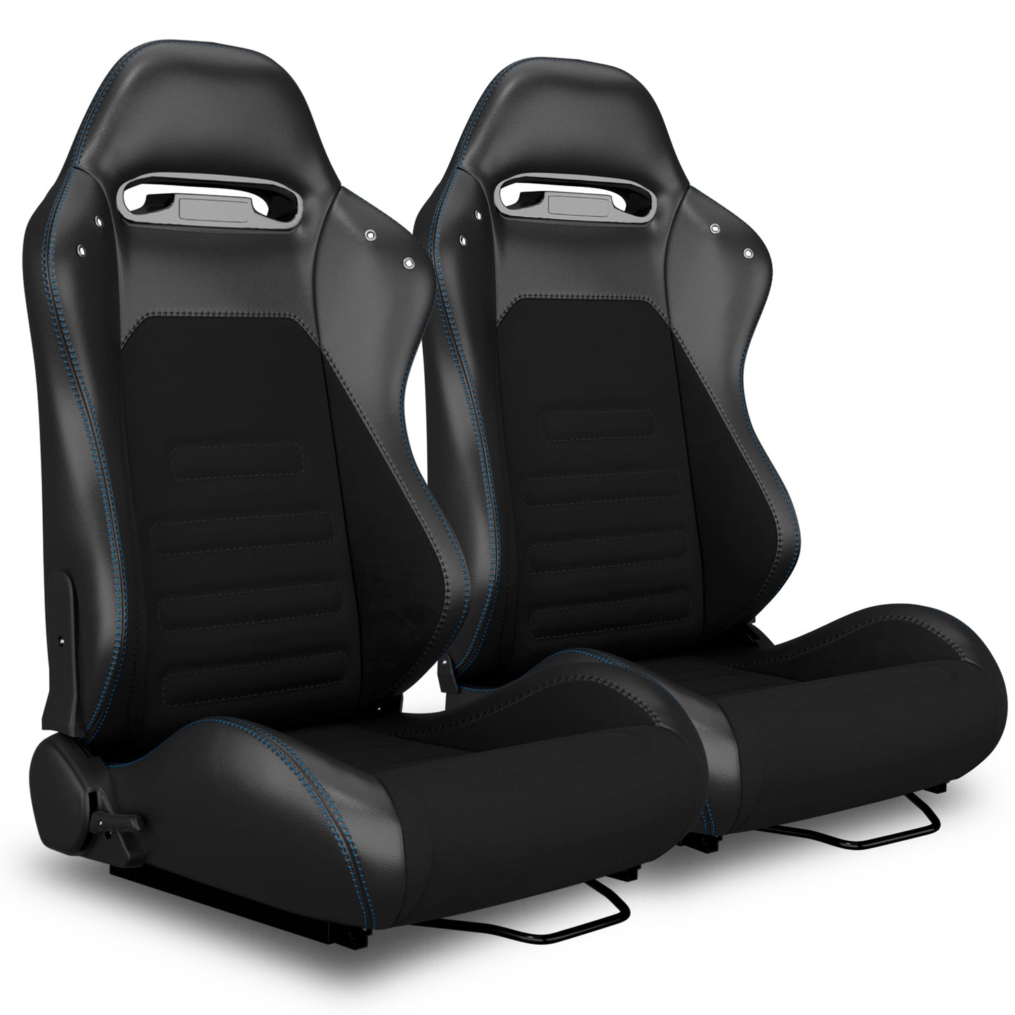 2PC Universal Racing Seats Stitch PVC Leather Reclinable Carbon Look Leather Black With Adjustor Slider(Not Including Seat Bracket) 1 box of 2 pieces image 6