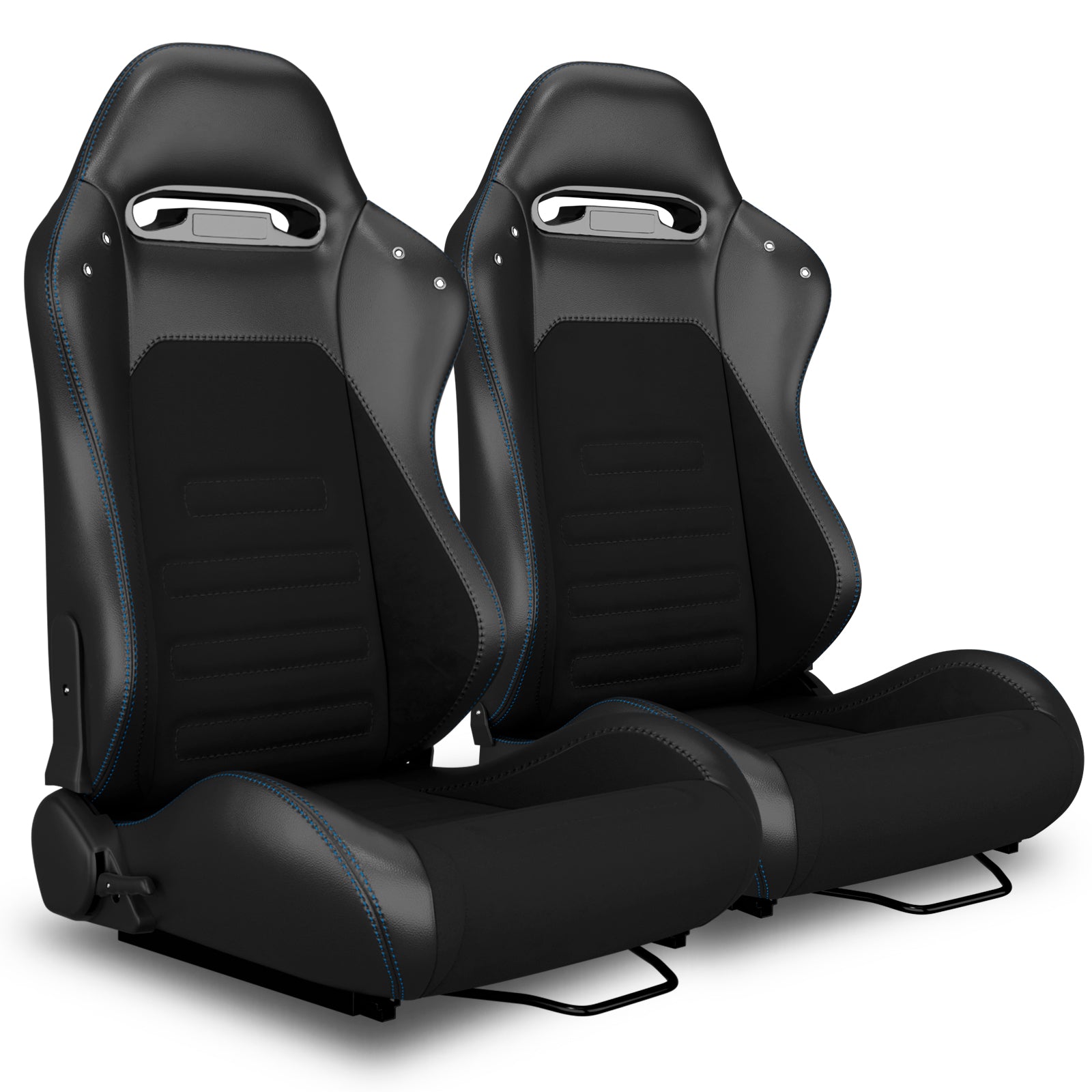 2PC Universal Racing Seats Stitch PVC Leather Reclinable Carbon Look Leather Black With Adjustor Slider(Not Including Seat Bracket) 1 box of 2 pieces image 6