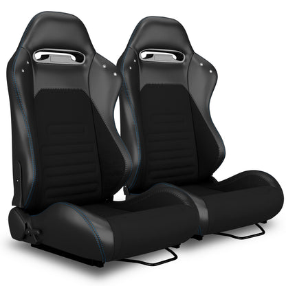 2PC Universal Racing Seats Stitch PVC Leather Reclinable Carbon Look Leather Black With Adjustor Slider(Not Including Seat Bracket) 1 box of 2 pieces image 6