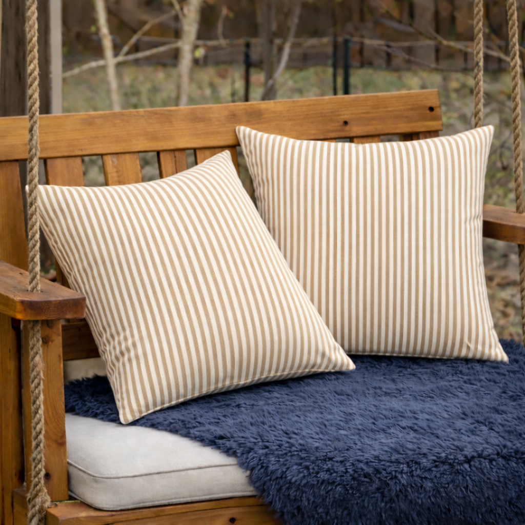 6 Pack Outdoor Pillow Covers ONLY 18x18 Inch, Water-Repellent Decorative Cushion Covers for Patio Furniture, Garden, Porch, Balcony and Outdoor-Beige Cabana Striped image 8